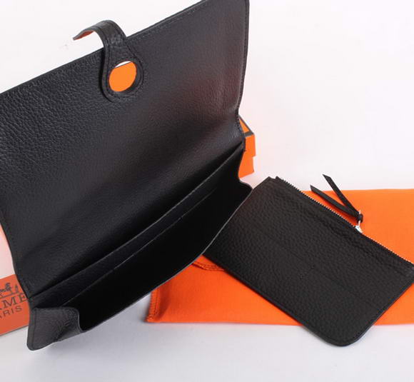 1:1 Quality Hermes Dogon Combined Wallets A508 Black Replica - Click Image to Close